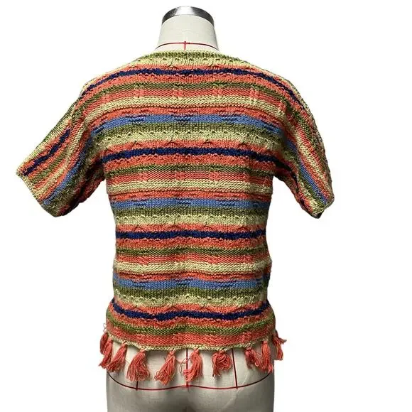 Vintage Womens Knit Floral Embroidered Short Sleeve Sweater Top - Picture 5 of 5